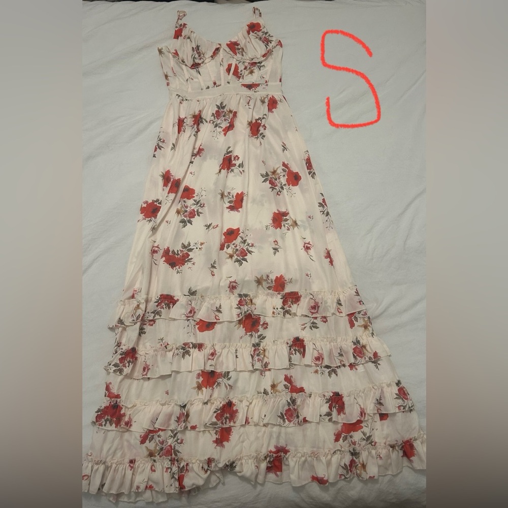 Floral Maxi Skirt in Cream and Red